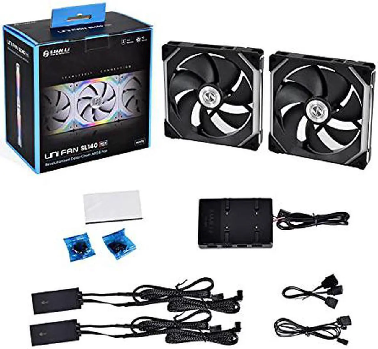 Alt view image 12 of 12 - Lian Li UNI Fan SL140 RGB Black 2 x 14cm Fan Pack with Controller - UF-SL140-2B