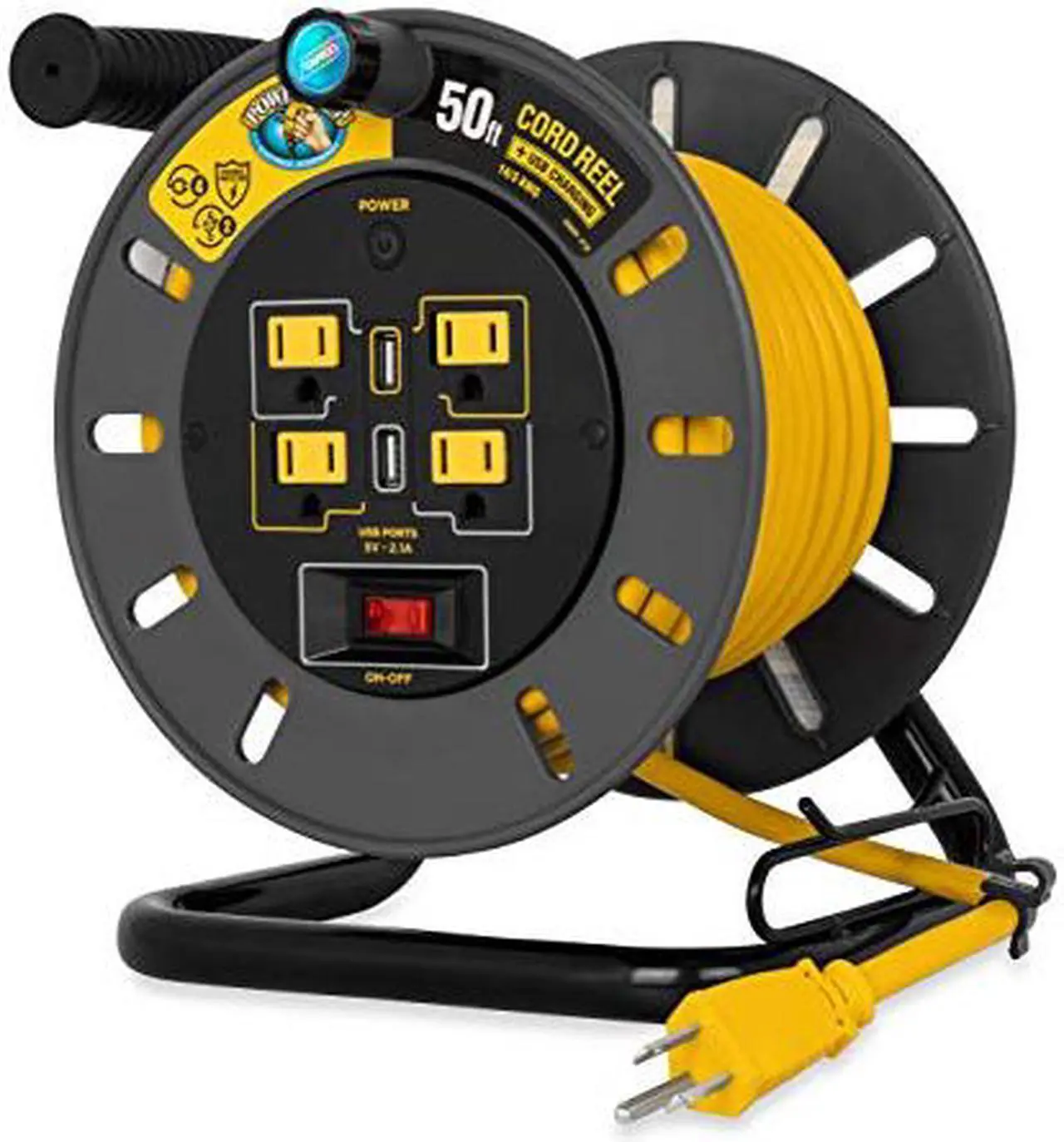 Alt view image 13 of 15 - Camco Power Grip 50-Foot Extension Cord Reel with USB Charging Ports 55291