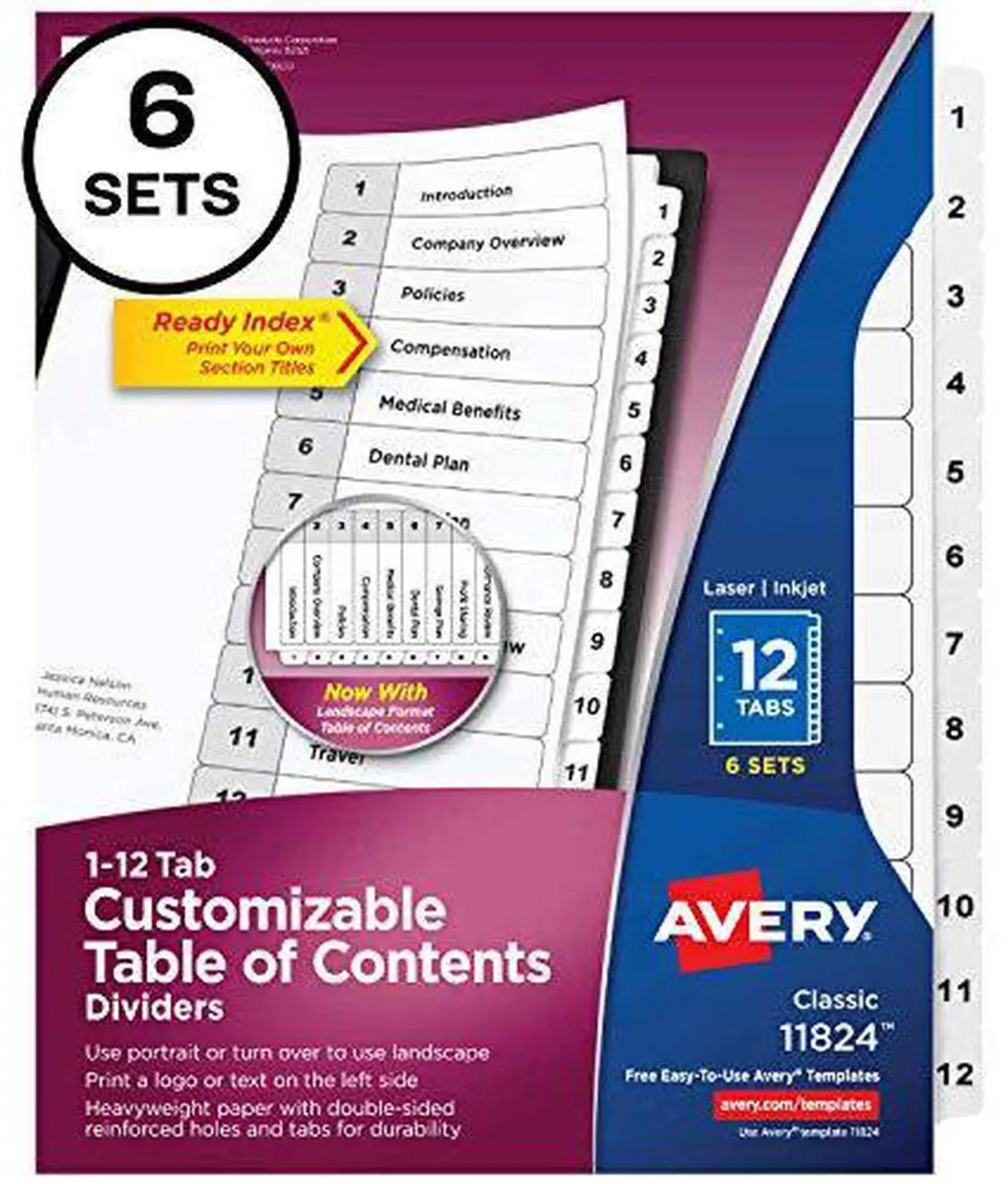 Alt view image 14 of 15 - Avery Ready Index 12 Tab Dividers, Customizable TOC, 6 Sets (11824)