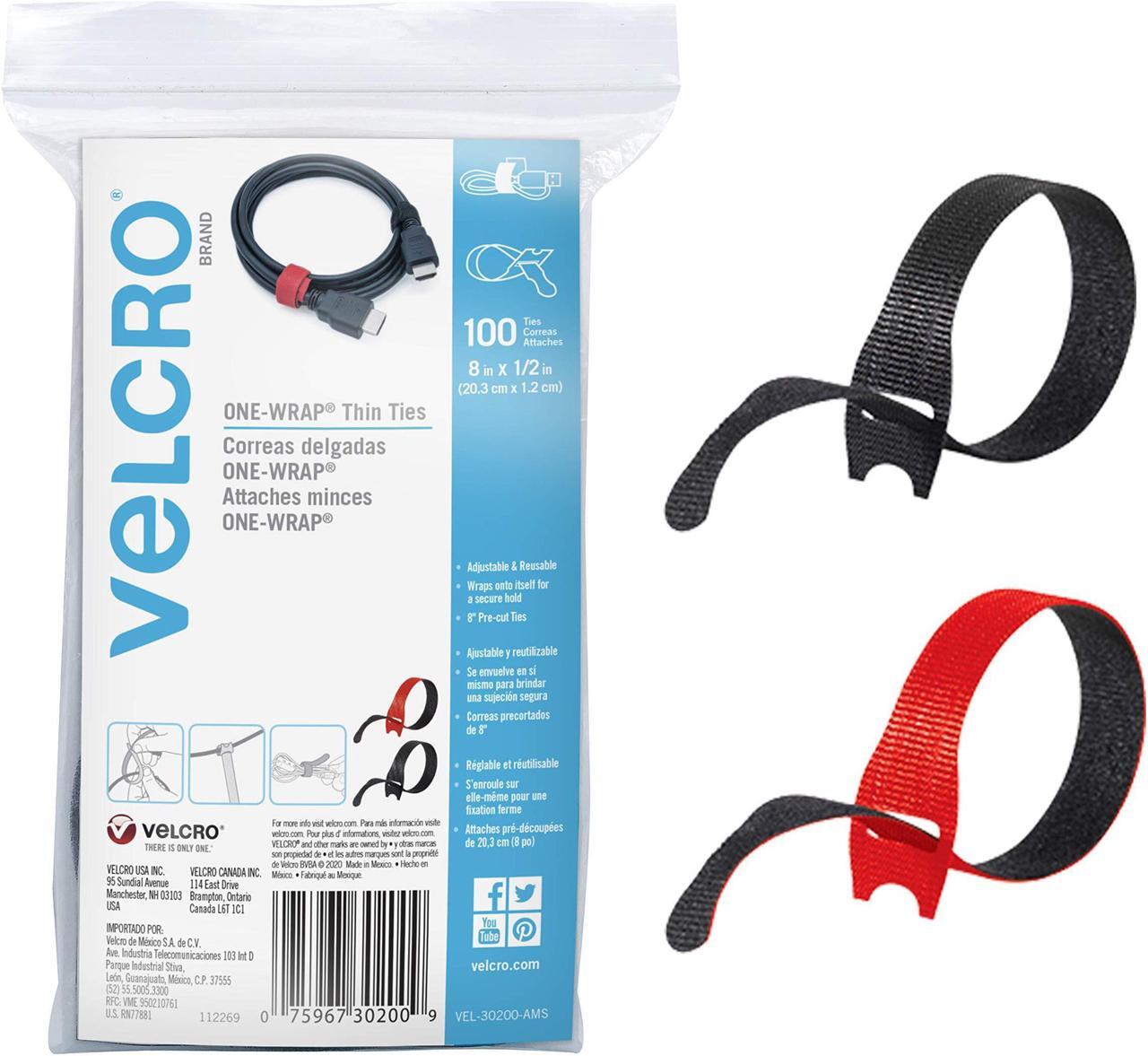 Alt view image 3 of 4 - velcro brand cable ties, 100pk - 8 x 1/2" red and black, reusable alternative to zip ties, one-wrap thin pre-cut cord organization straps, wire management for office or home, vel-30200-ams, black/red