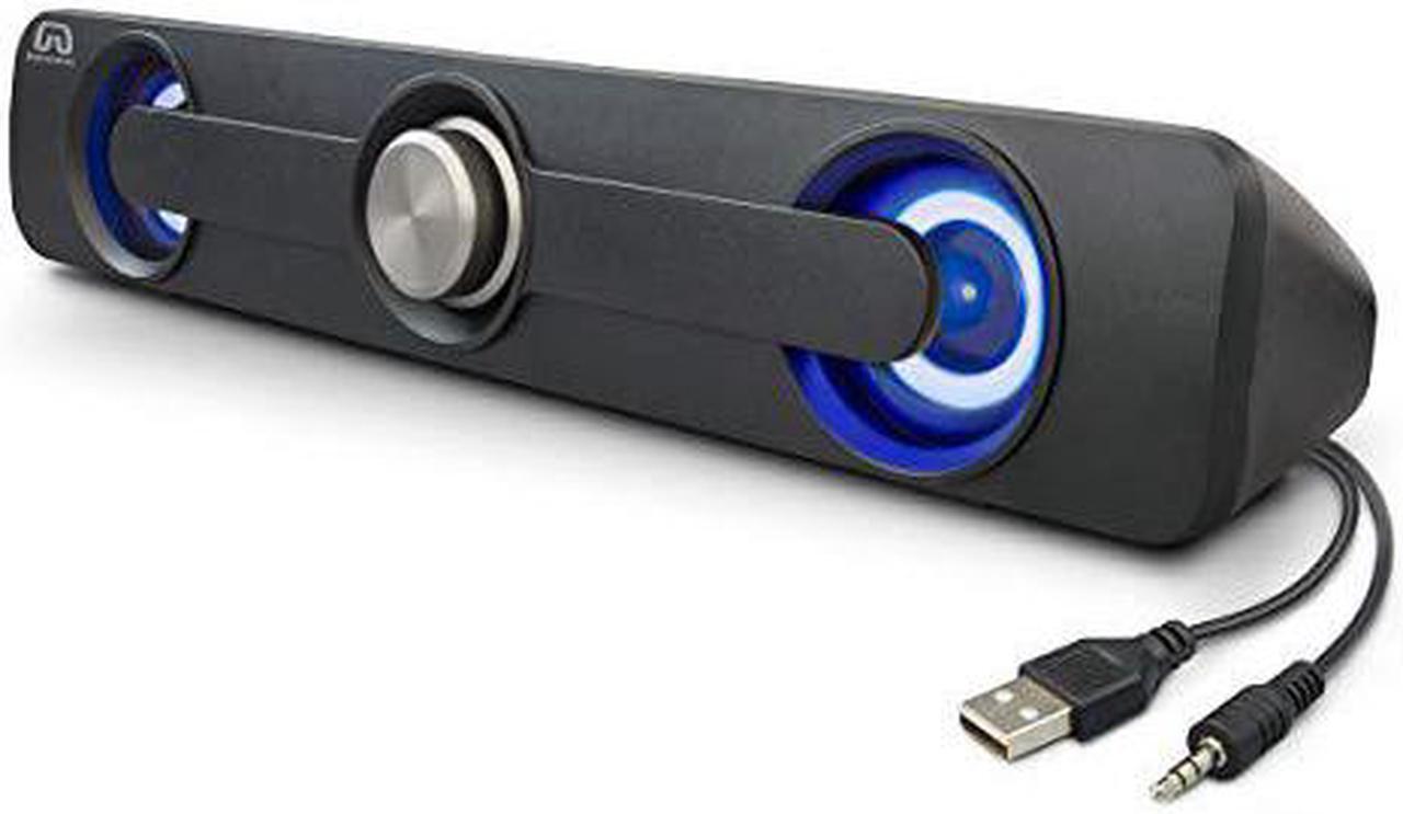 Alt view image 7 of 15 - Desktop Compact USB Powered Wired Multimedia Mini Stereo Sound Bar 3.5mm Audio Jack Blue LED 2.5 Watts