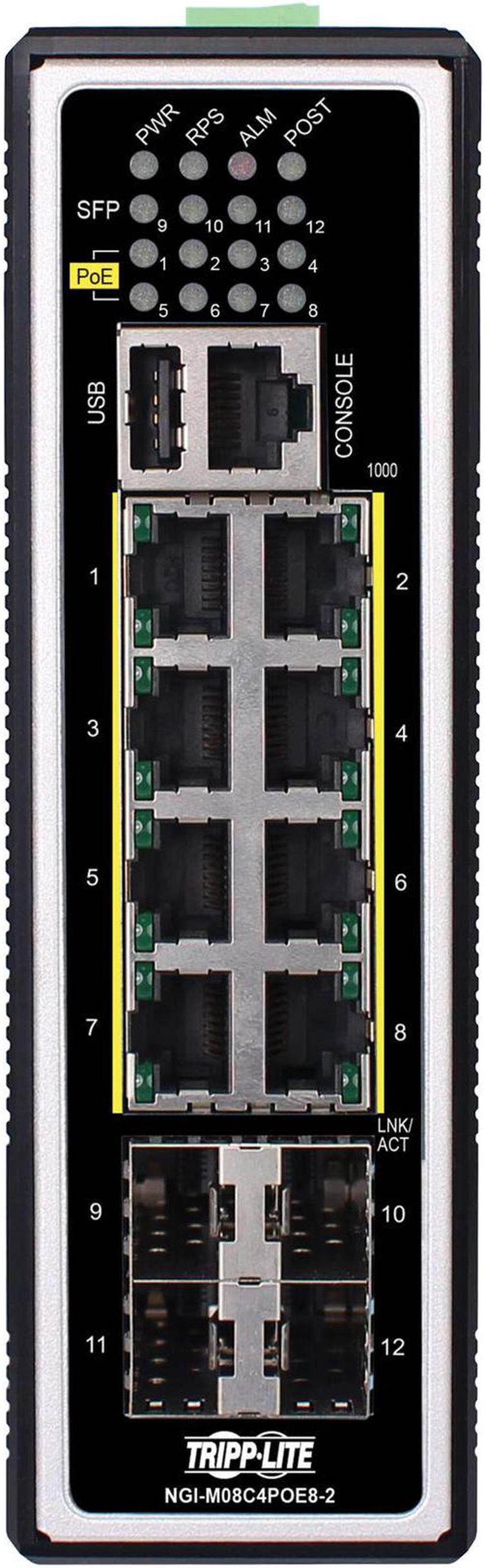 Alt view image 7 of 20 - Tripp Lite NGI-M08C4POE8-2 Managed 8-Port Managed Industrial Gigabit Ethernet Switch - Layer 2, 1 Gbps, PoE+ 30W, 4 GbE SFP Ports