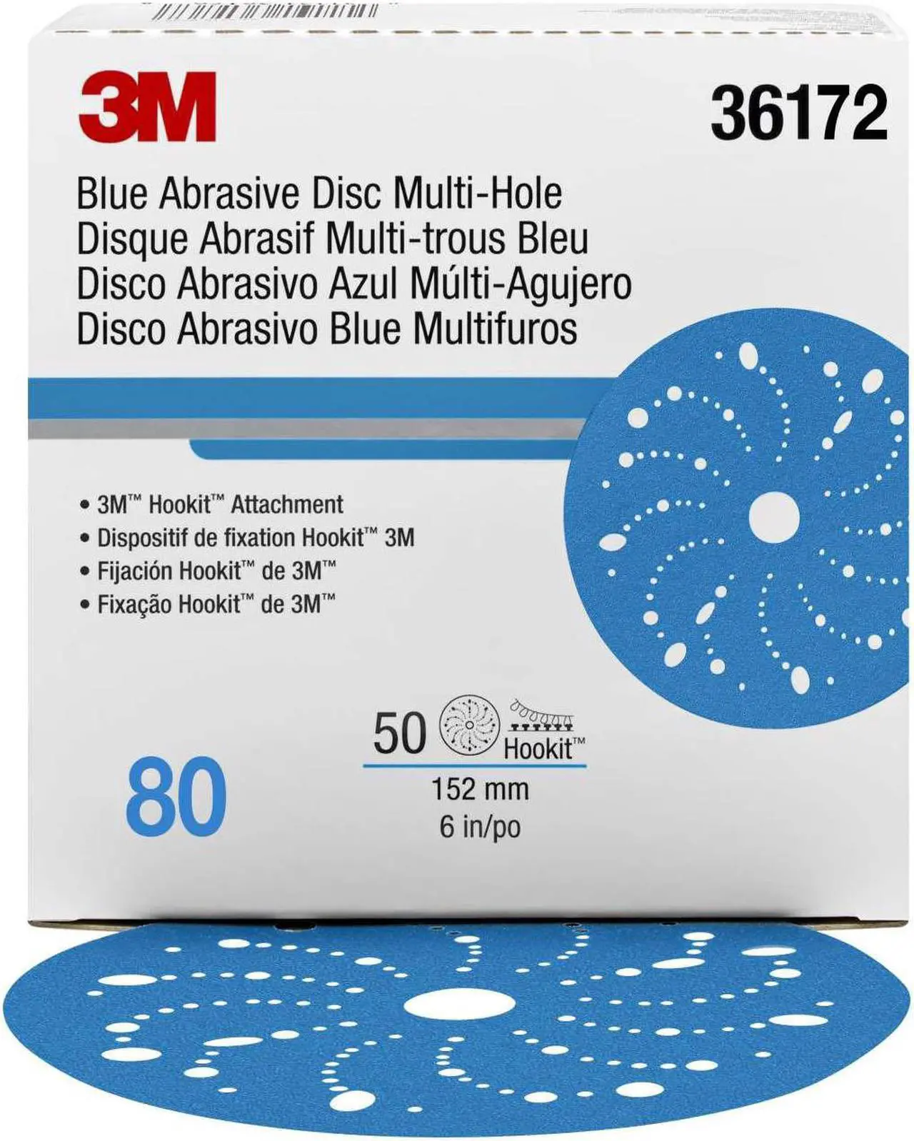 Alt view image 3 of 4 - 3M Hookit Blue Abrasive Disc Multi-hole, 36172, 6 in, 80 grade, 50 discs