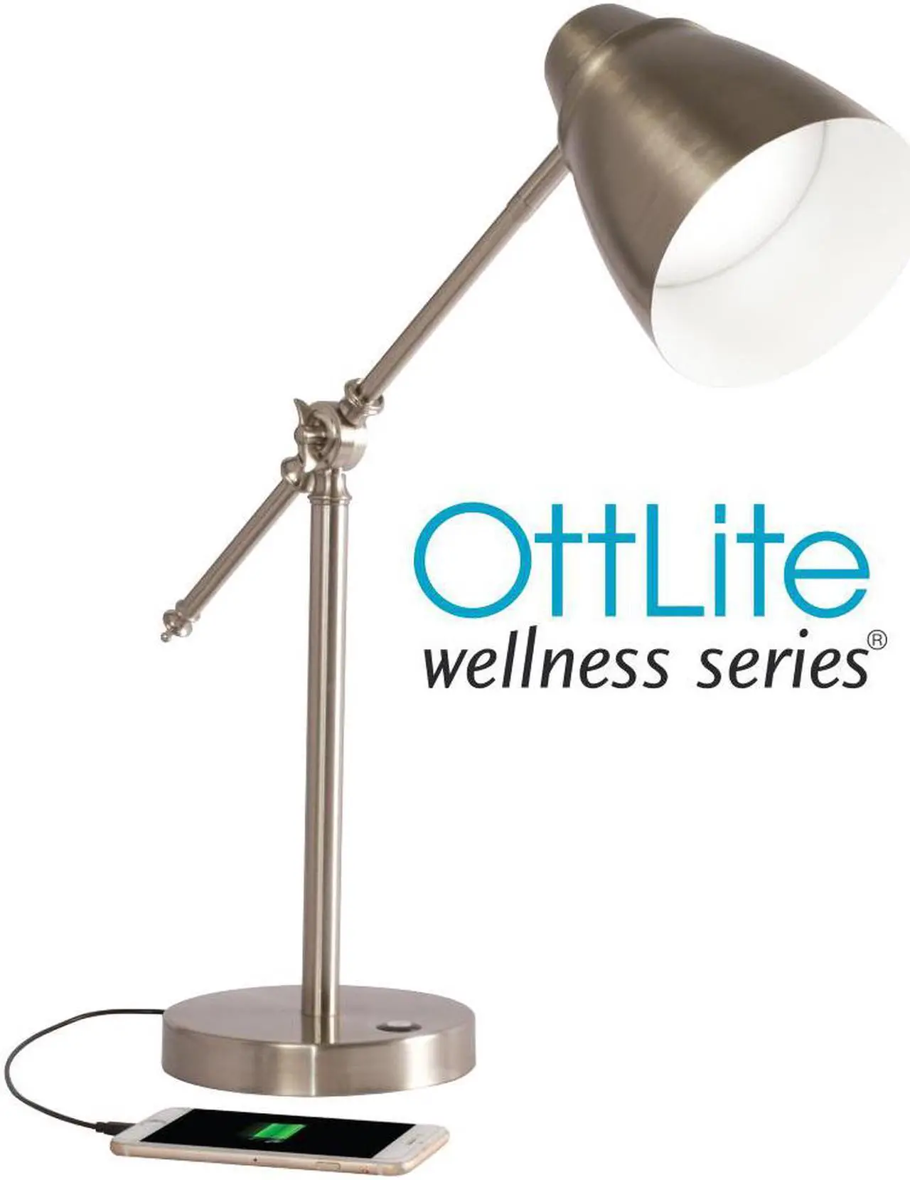 Alt view image 2 of 2 - ottlite harmonize led desk lamp - 2.1a usb charging port, 3 brightness settings, brushed nickel