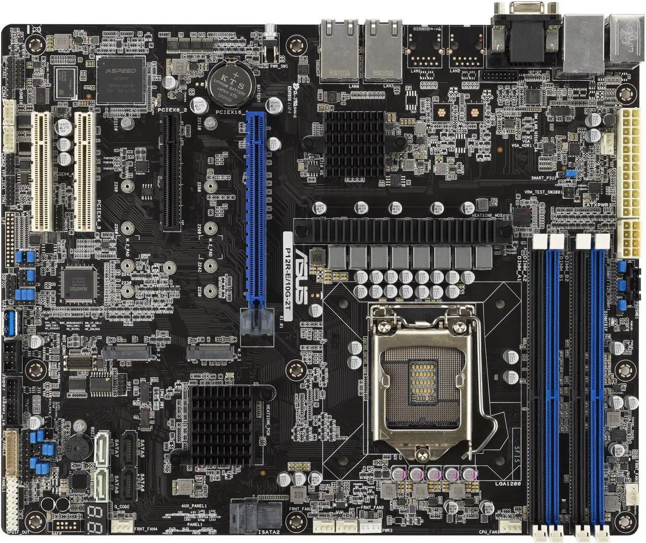 Alt view image 8 of 11 - Intel® Xeon® E-2300 LGA 1200 ATX server motherboard with four DIMM and dual M.2 slots, plus dual 10G LAN, eight SATA, one HDMI, two PCIe 4.0 slots, two USB 3.2 Gen 2.