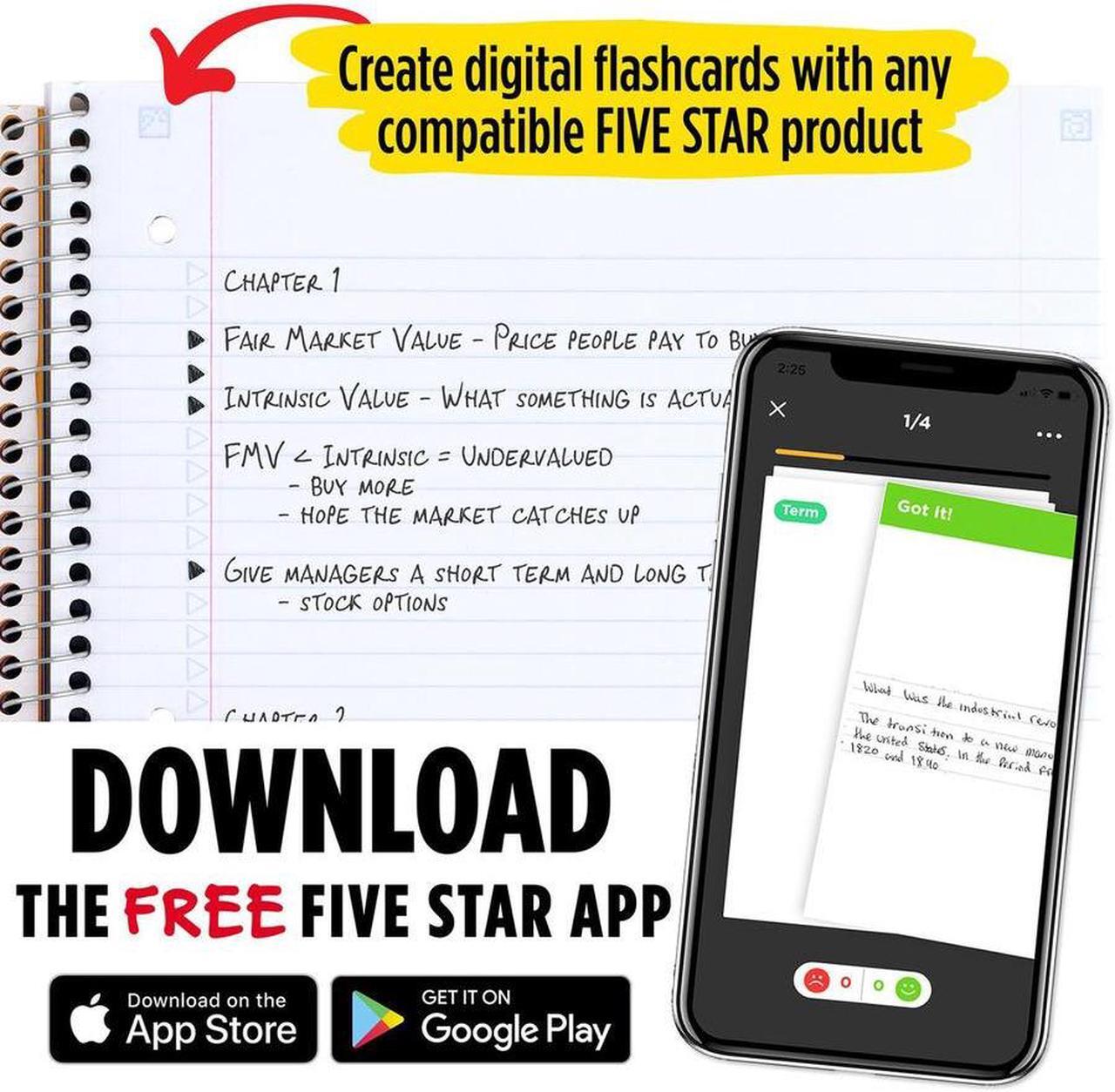 Alt view image 2 of 7 - Five Star 5-Subject Notebook 8.5" x 11" College Ruled 200 Sheets 958110