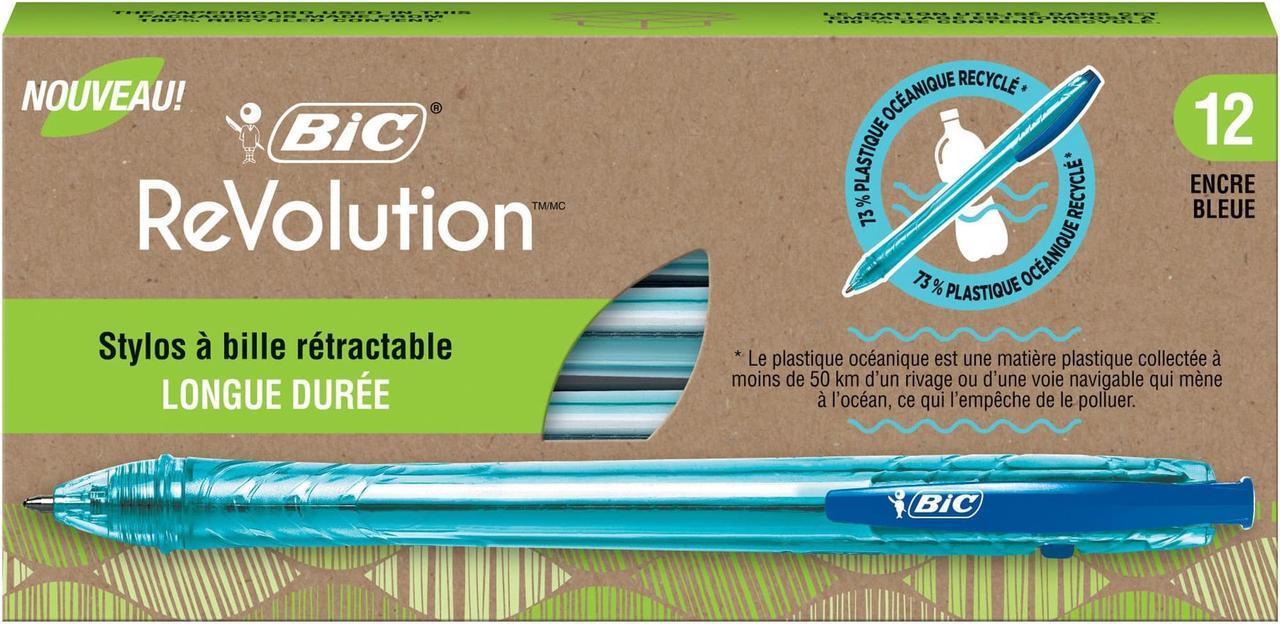 Alt view image 10 of 12 - BIC ReVolution Ocean Bound Ballpoint Pen Retractable 1 mm Blue 12Pk BPRR11BE