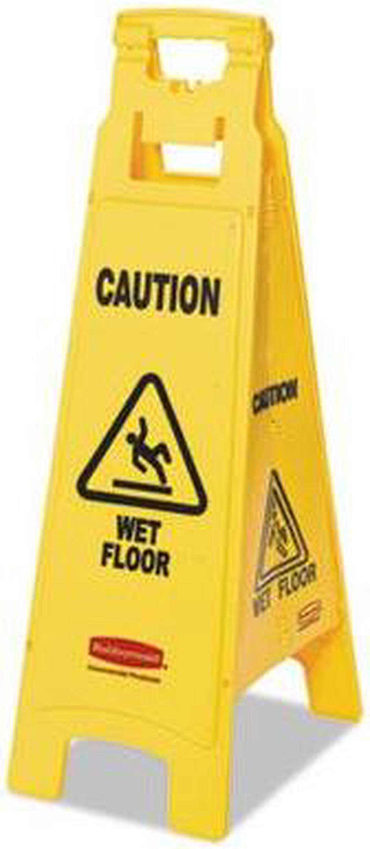 Alt view image 5 of 7 - Rubbermaid Commercial Caution Wet Floor Floor Sign 4-Sided Plastic 12 x 16 x 38 Yellow 611477YEL