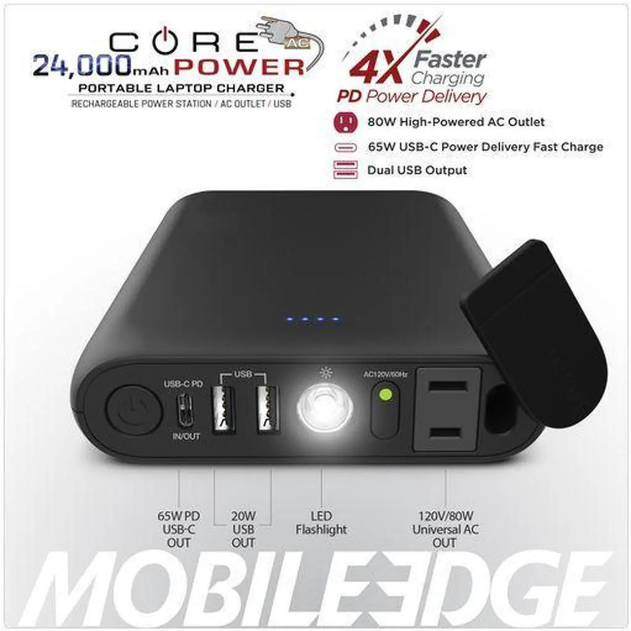 Alt view image 10 of 13 - Mobile Edge CORE Power 24,000mAh AC/USB Laptop Power Charger