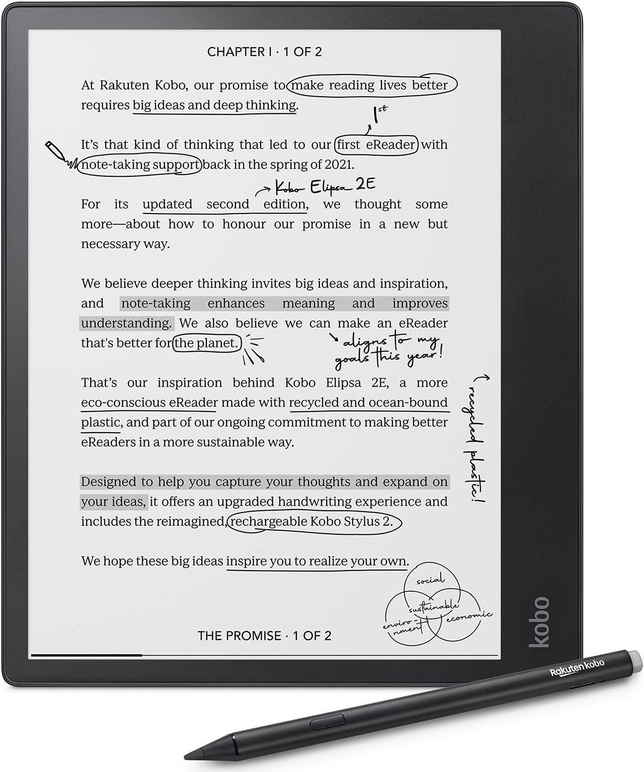 Alt view image 7 of 11 - Kobo Elipsa 2E | eReader | 10.3" Glare-Free Touchscreen with ComfortLight PRO | Includes Kobo Stylus 2 | Adjustable Brightness | Wi-Fi | Carta E Ink Technology | 32GB of Storage