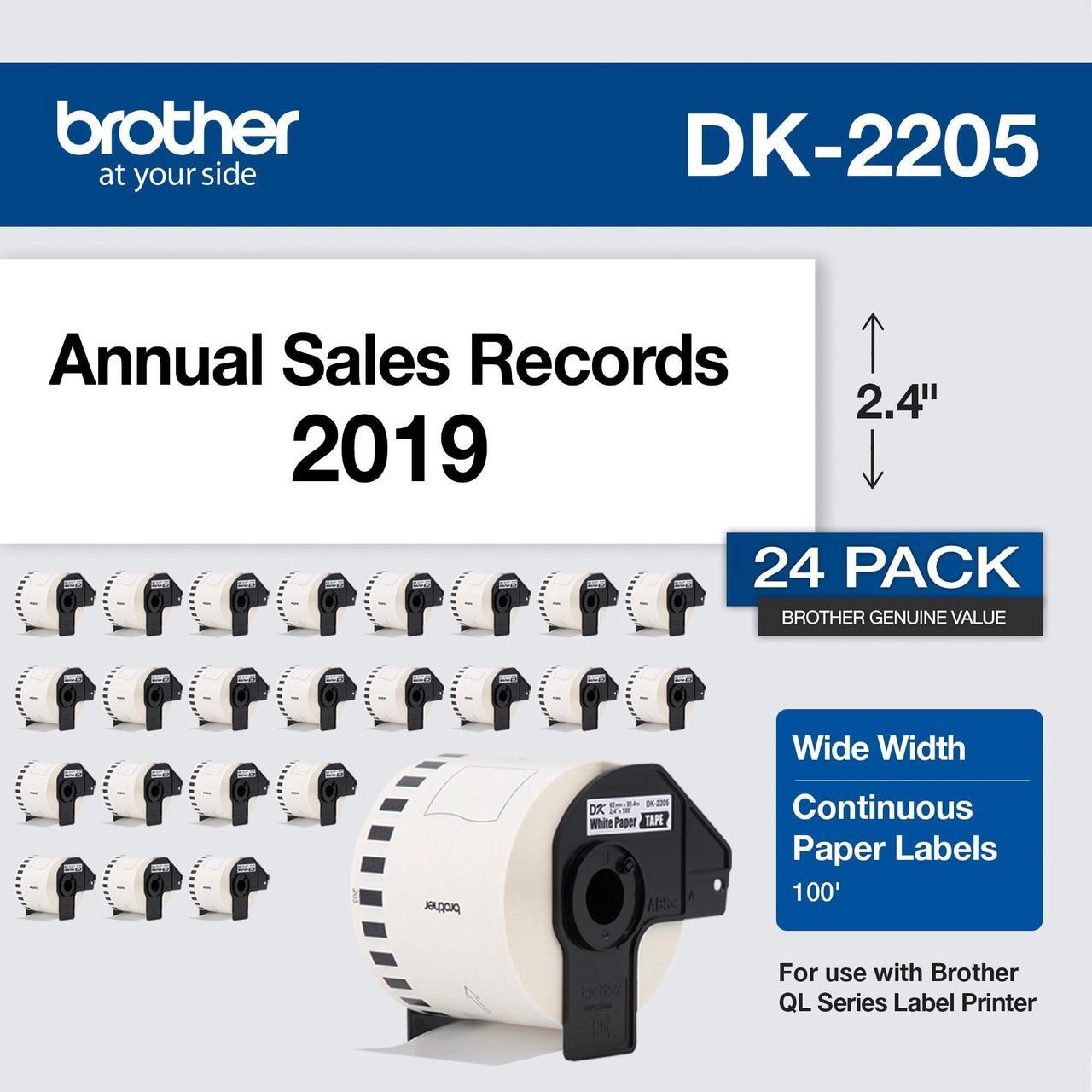 Alt view image 3 of 3 - Brother Continuous Paper Label Tape, 2.4" x 100 ft, White, 24 Rolls/Pack