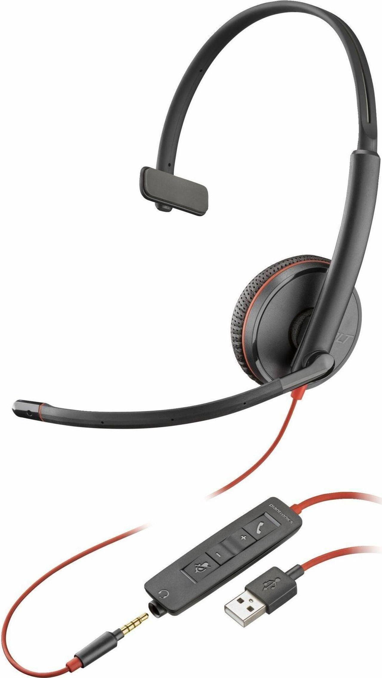 Alt view image 2 of 2 - Poly Blackwire C3215 Headset - Mono - Mini-phone (3.5mm), USB Type A - Wired - 32 Ohm - 20 Hz - 20 kHz - Over-the-head, Over-the-ear - Monaural - Supra-aural - 7.40 ft Cable - Noise Cancelling Microph