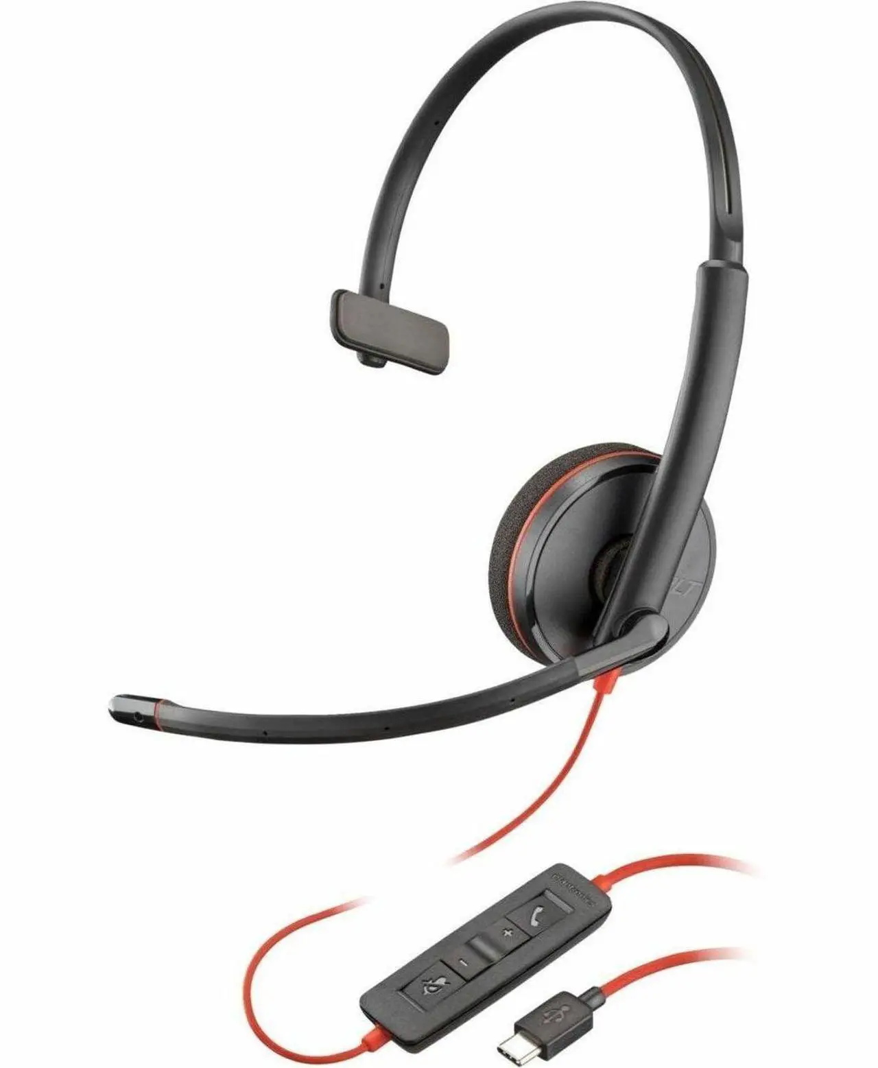 Alt view image 2 of 2 - Poly Blackwire 3210 Monaural USB-C Headset +USB-C/A Adapter (Bulk) - Mono - USB Type C, Mini-phone (3.5mm) - Wired - 32 Ohm - On-ear - Monaural - Ear-cup - 5.20 ft Cable - Omni-directional Microphone