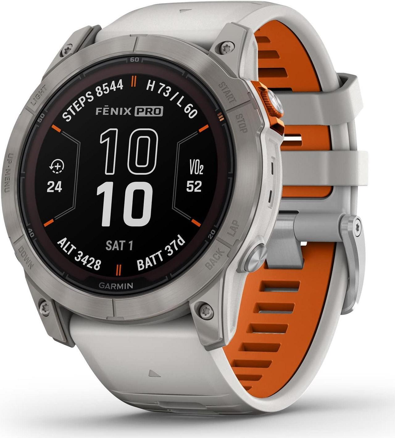 Alt view image 4 of 4 - Garmin fenix 7X Pro – Sapphire Solar Edition, Titanium with Fog Gray/Ember Orange Band | Solar Charging GPS Smart Watch 010-02778-14