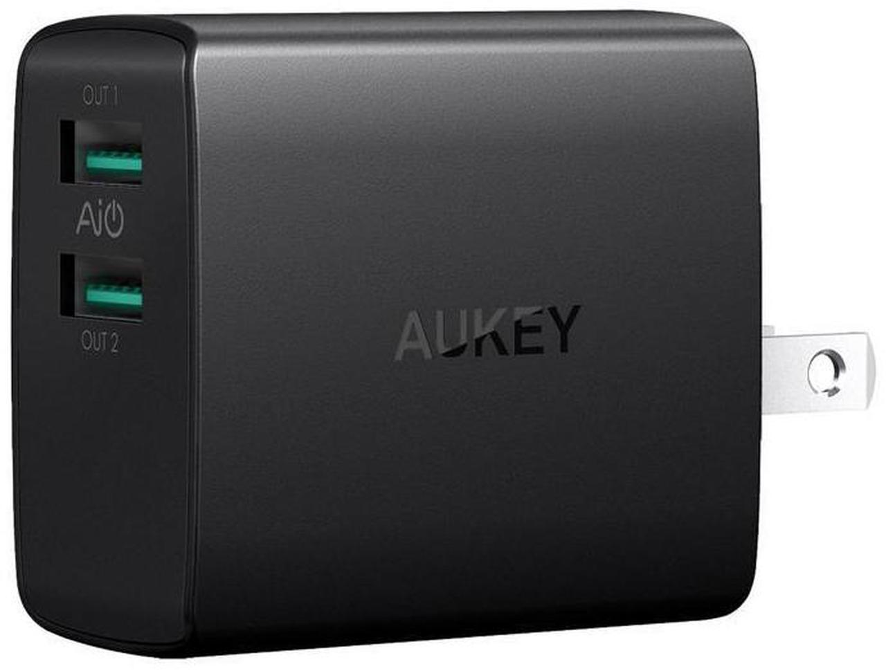Alt view image 7 of 7 - AUKEY Wall Charger Ultra Compact Dual Port 4.8A Output Fast Charging Foldable Plug USB Charger PA-U42
