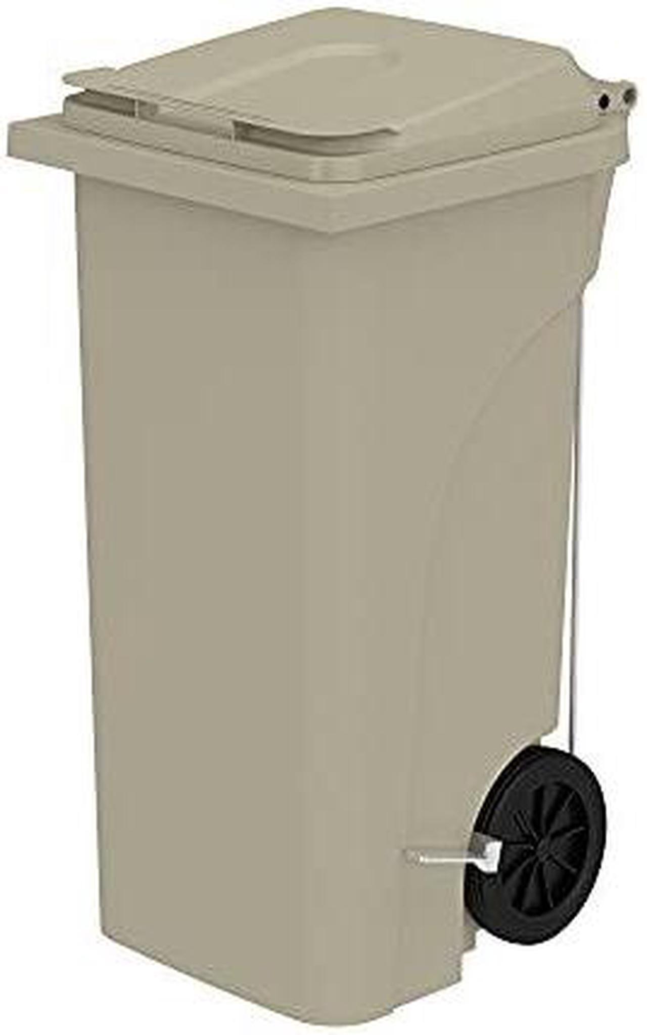 Alt view image 2 of 2 - Safco Products 9926TN Rolling Mobile Plastic Step-On Trash Can for Hands-Free Disposal, Great for Home/Commercial Use, 32 Gallon, Tan