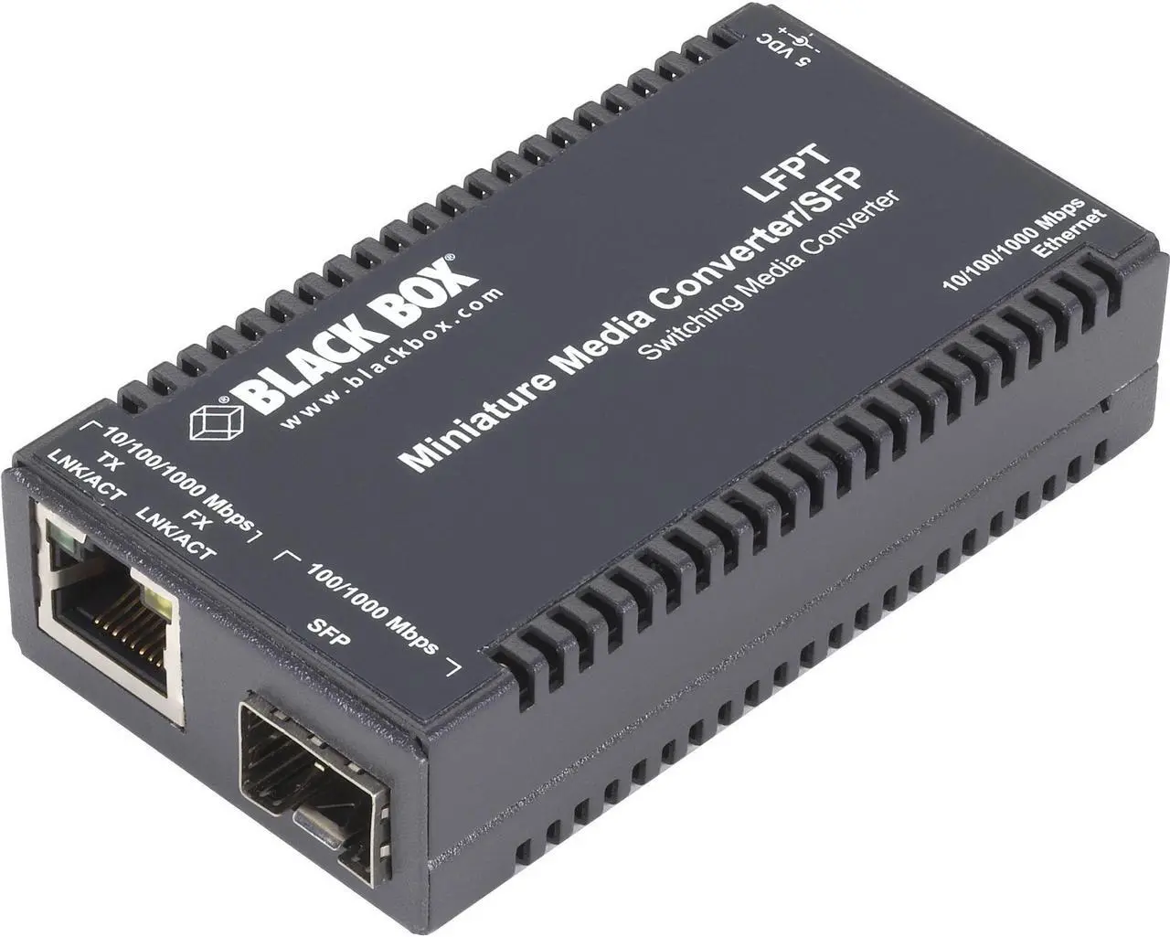 Alt view image 2 of 2 - Black Box Corporatio Black Box Multipower Miniature Transceiver/Media Converter - Network (RJ-45) - Multi-mode, Single-mode - Gigabit Ethernet - 10/100/1000Base-TX, 1000Base-X - 1.0 x Expansion Slots