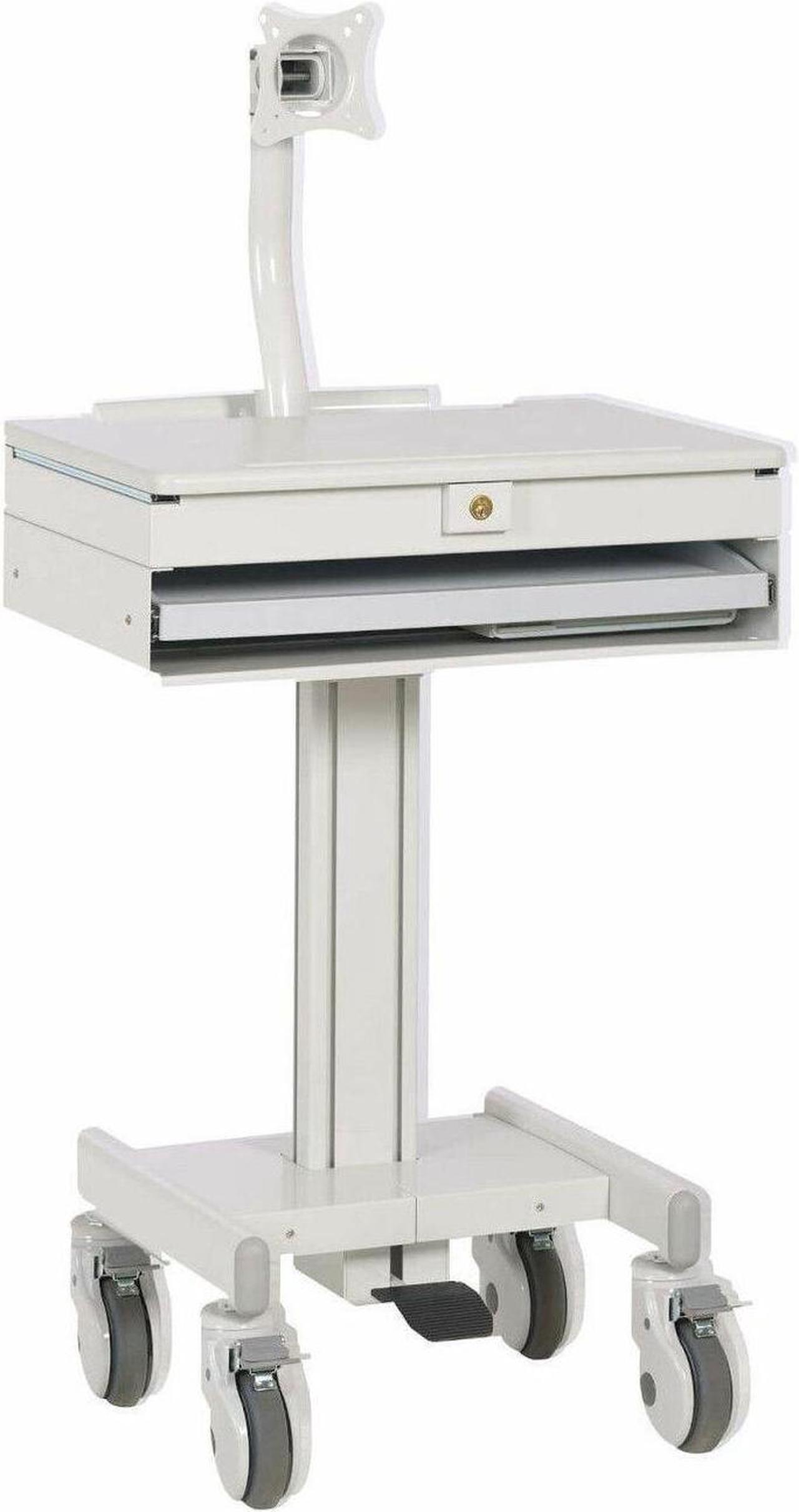 Alt view image 8 of 8 - Tripp Lite Mobile Sit Stand Desk with Monitor Arm Eight Adjustable Small Rolling Laptop Cart Workstation, Locking Drawer, TAA Compliant, Home Office & School, 5-Year Warranty, White