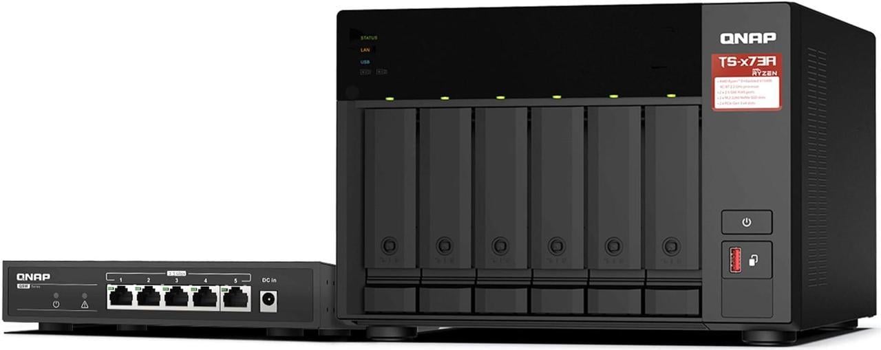 QNAP 6-BAY NAS UNMANAGED SWITCH AMD RYZEN V1000 SERIES V1500B 4C/8T