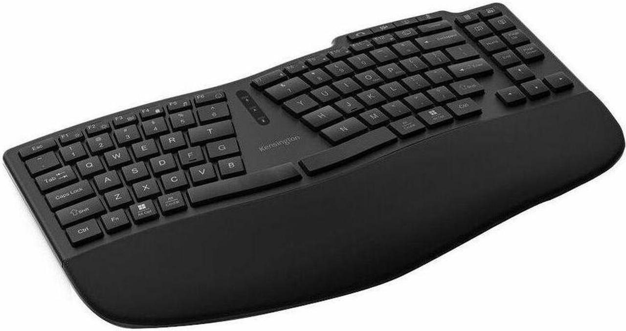 Kensington Pro Fit Ergo Wireless Keyboard KB675  Ergonomic  Rechargeable  Bluetooth & 2.4GHz Connection  Programmable Keys  Black  K75491US