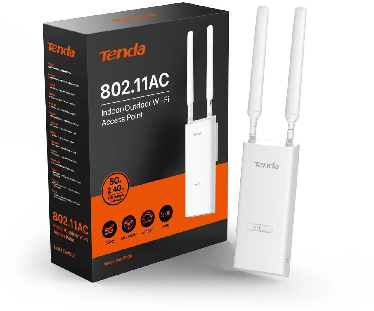 Alt view image 8 of 15 - Tenda OAP1200 Dual Band IEEE 802.11 a/b/g/n/ac 1.14 Gbit/s Wireless Access Point - Indoor/Outdoor - 2.40 GHz, 5 GHz - 2 x External Antenna(s) - External - MIMO Technology - Multi User MIMO - 1 x Netwo
