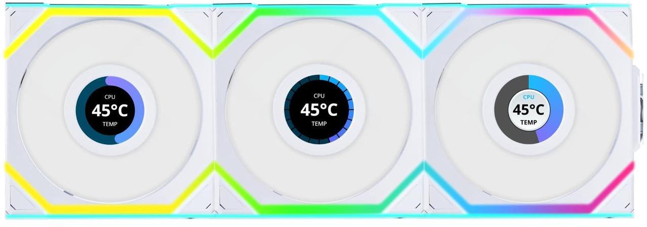 Alt view image 8 of 8 - Lian Li UNI Fan SL - LCD Wireless 120 - Triple Pack - ARGB Fan - 1.6" LCD Display - 2.4 GHz Wireless Controller included and required for use. - White (12SLLCD1W3W)