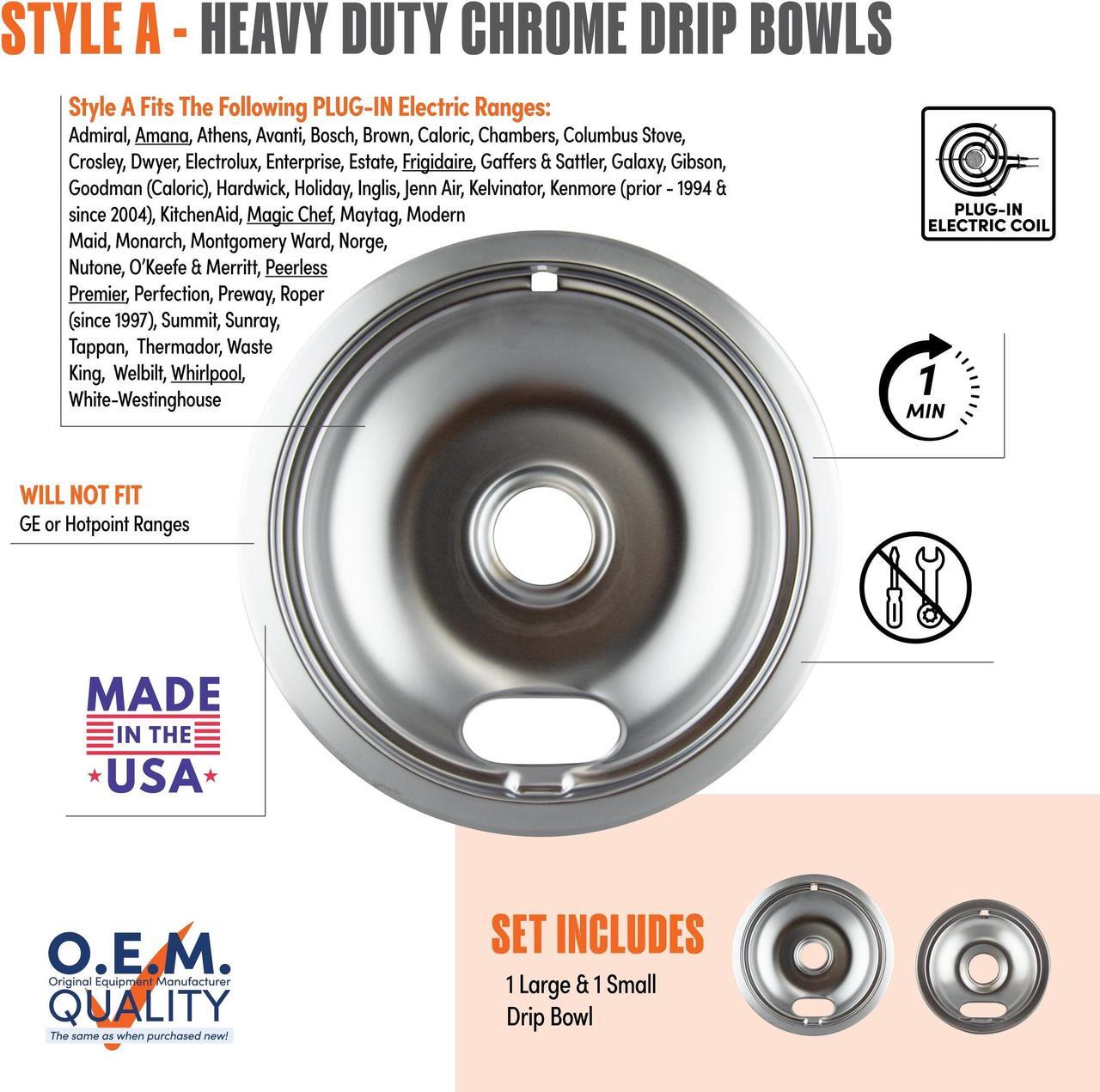 Alt view image 5 of 5 - Range Kleen 12782Xcd5 Chrome Drip Pans - Plug-In Ranges; Fits Most Amana , Crosley , Frigidaire , M