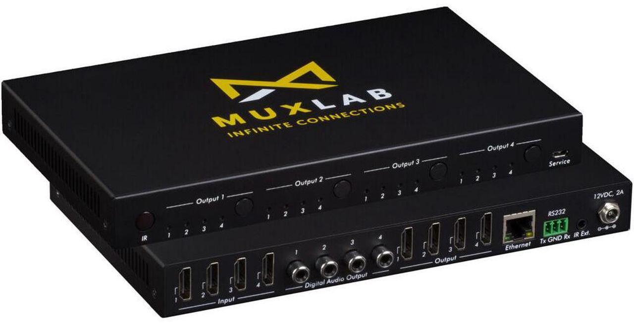 Alt view image 7 of 7 - MuxLab 4x4 HDMI 2.0 Matrix Switch/Splitter with IR Remote | Supports 4K@60Hz, 4:4:4, HDR, 4 Input and 4 Output | Control with IR Remote, RS232, TCP/IP & Push Button