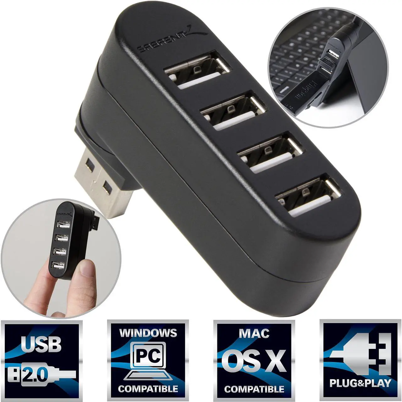 Alt view image 20 of 20 - Sabrent 4-Port USB 2.0 Hub [90°/180° Degree Rotatable] (HB-UMN4)