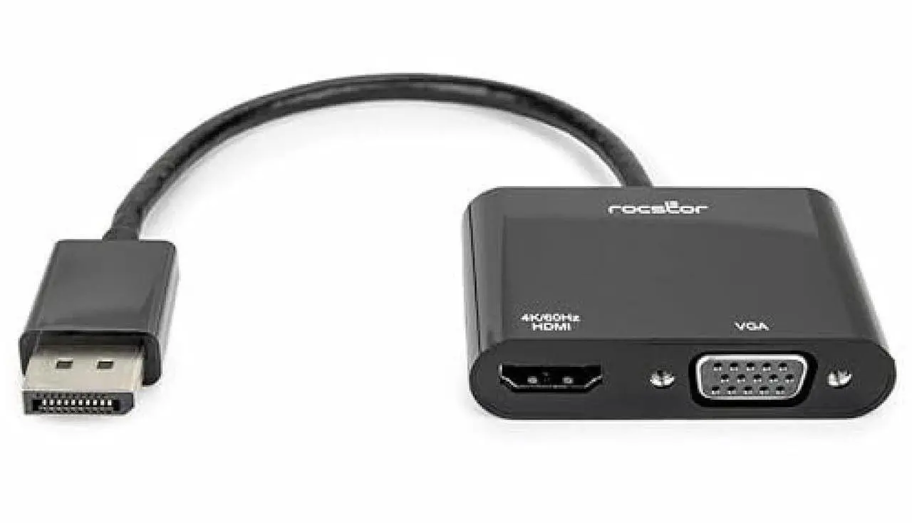 Alt view image 7 of 7 - Rocstor DisplayPort 1.2 to HDMI & VGA Multiport Active Video Adapter – 4K/60Hz – Black