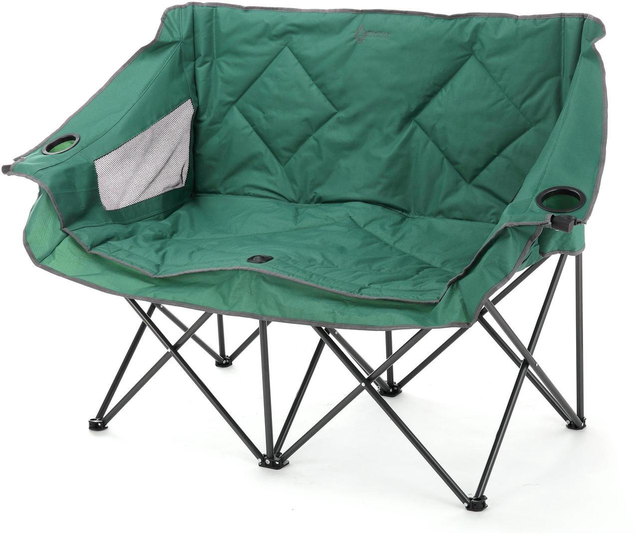Alt view image 8 of 8 - ARROWHEAD OUTDOOR Portable Folding Double Duo Camping Chair Loveseat w/ 2 Cup & Wine Glass Holder, Heavy-Duty Carrying Bag, Padded Seats & Armrests, Supports up to 500lbs, USA-Based Support, Green