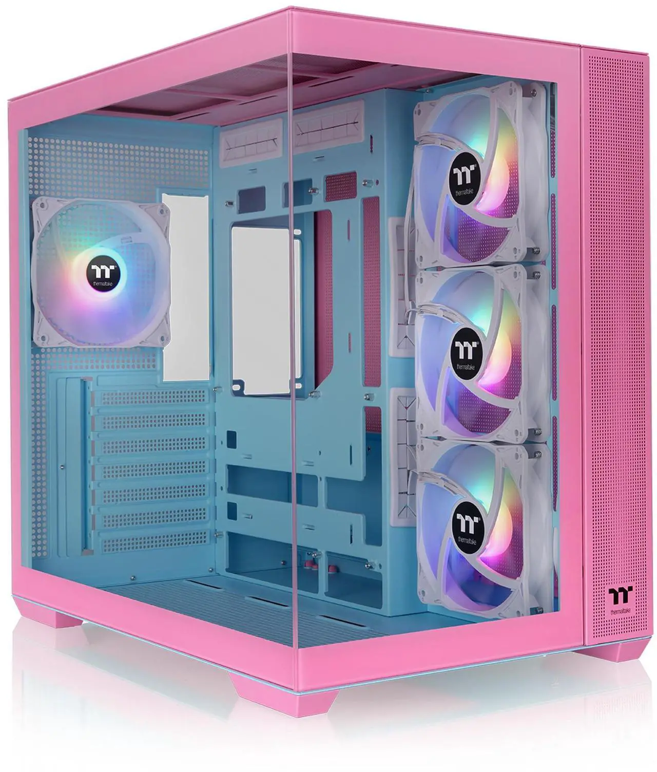 Alt view image 8 of 9 - Thermaltake View 380 TG ARGB Mid Tower Chassis; 4x120mm ARGB Lite Fans Included; 360mm Radiator Support; 415mm GPU Clearance; Hidden Connector Support; Bubble Pink; CA-1Z2-00MAWN-00
