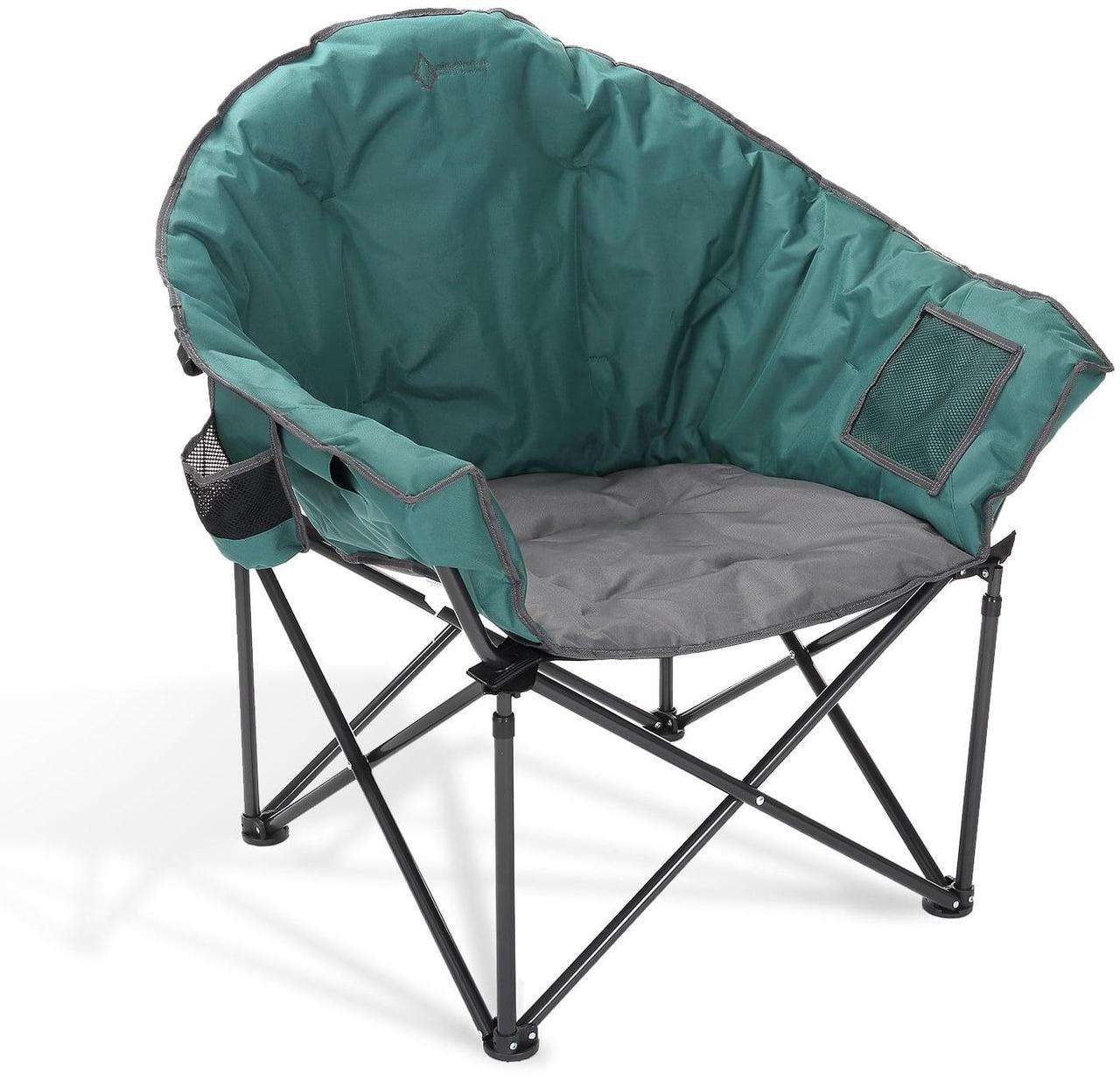 Alt view image 8 of 8 - ARROWHEAD OUTDOOR Oversized Heavy-Duty Club Folding Camping Chair w/ External Pocket, Cup Holder, Portable, Padded, Moon, Round, Saucer, Supports 330lbs, Carrying Bag, USA-Based Support, Green
