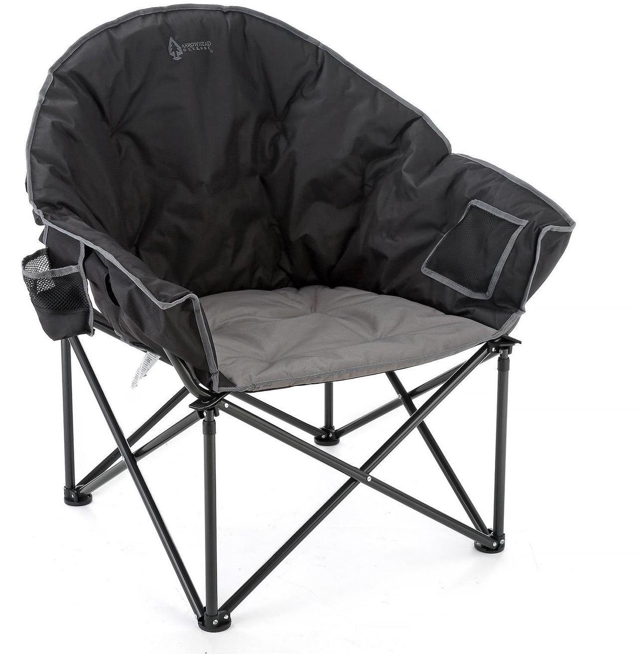 Alt view image 8 of 8 - ARROWHEAD OUTDOOR Oversized Heavy-Duty Club Folding Camping Chair w/External Pocket, Cup Holder, Portable, Padded, Moon, Round, Saucer, Supports 330lbs, Carrying Bag, USA-Based Support