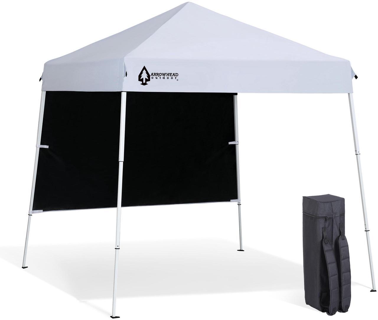 Alt view image 8 of 8 - ARROWHEAD OUTDOOR 6'x6' Top / 8'x8' Base Backpack Pop-up Canopy with Sunwall, Sand Bags, Guide Ropes, Ground Stakes, UV-Resistant, Hands Free Carrying - White