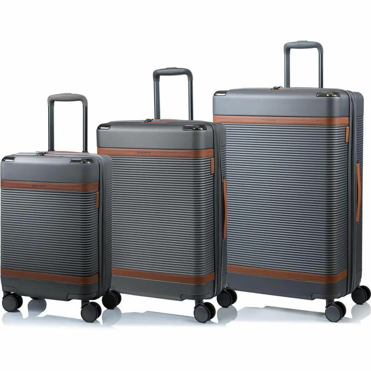 Alt view image 8 of 15 - CHAMPS Vintage III Collection 3-piece Hardside Luggage set Grey S1033GREY