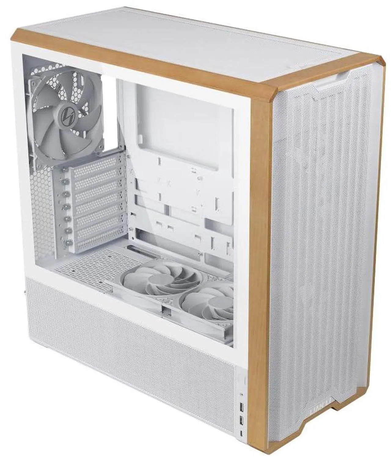 Alt view image 7 of 7 - Lian Li LANCOOL 217 Genuine Walnut Wood Computer Case,  Mid-Tower ATX PC Case with 5 Pre-Installed PWM Fans 2x170mm, 2x120mm & 1x140mm, Flexible PSU & Cable Installation - White (LAN217W)