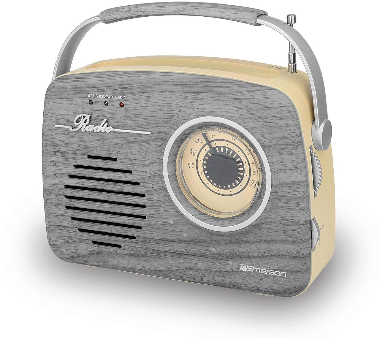 Alt view image 8 of 8 - Emerson EAS-3002-GR Portable Retro AM/FM Radio with Built-In Speaker and Rechargeable Battery - Grey