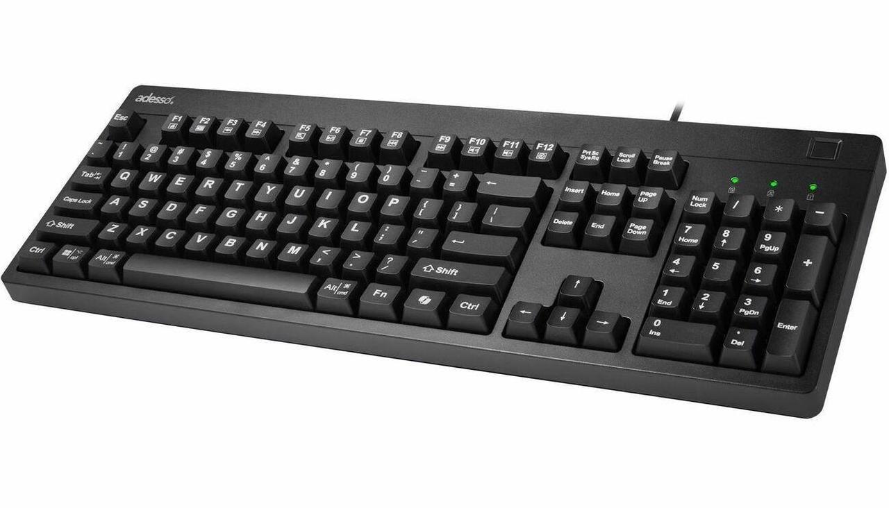 Alt view image 8 of 15 - Adesso EasyTouch AKB-630FB Keyboard - Cable Connectivity - USB Interface - 104 Key(s) - Home, Email, Previous Page, Internet Page Forward, Search, Volume Down, Volume Up, Play/Pause, Stop, Previous Tr