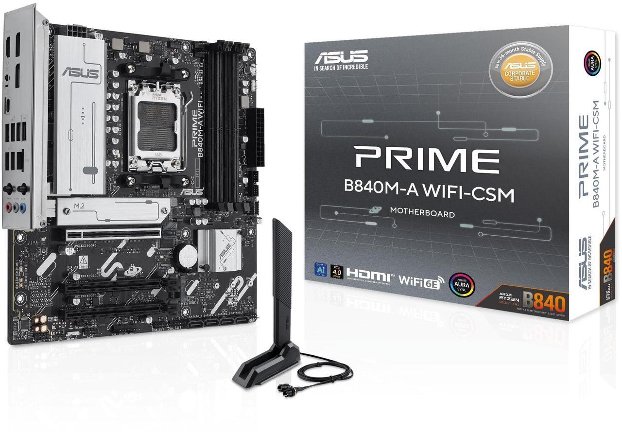Alt view image 8 of 15 - ASUS PRIME B840M-A WIFI-CSM AMD AM5 B840 mATX motherboard, Advanced AI Ready, DDR5, PCIe 4.0 Ready, three M.2 slots, Wi-Fi 6E, 2.5Gb LAN, DisplayPort, HDMI, USB 5Gbps Type-C, BIOS FlashBack, Aura