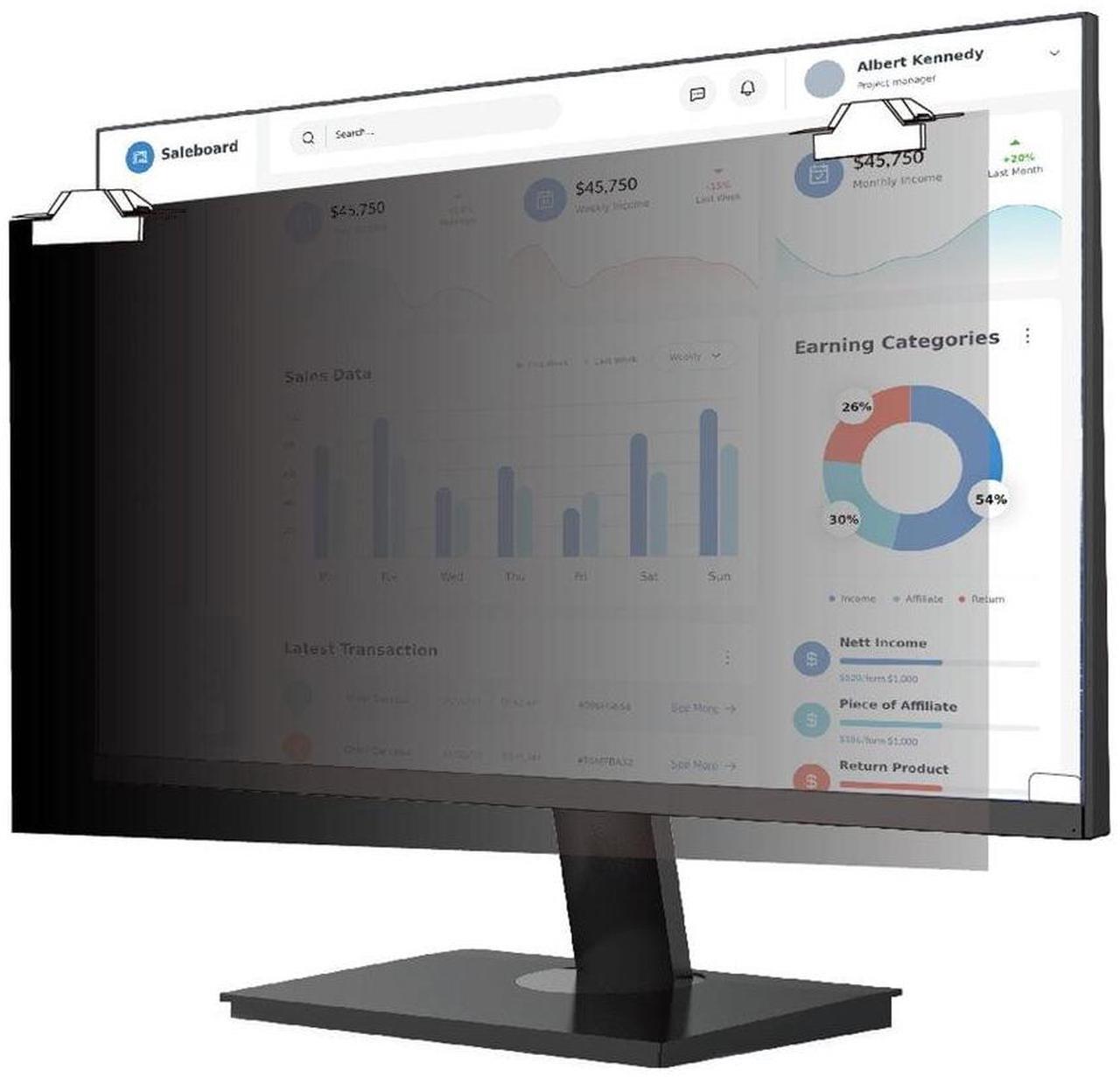 Alt view image 8 of 8 - V7 ScreenSentry PS240W9AM Privacy Screen Filter - For 24" Widescreen LCD Monitor, Notebook - 16:9 - Dust Resistant, Fingerprint Resistant, Scratch Resistant, Smudge Resistant - Anti-glare - TAA C