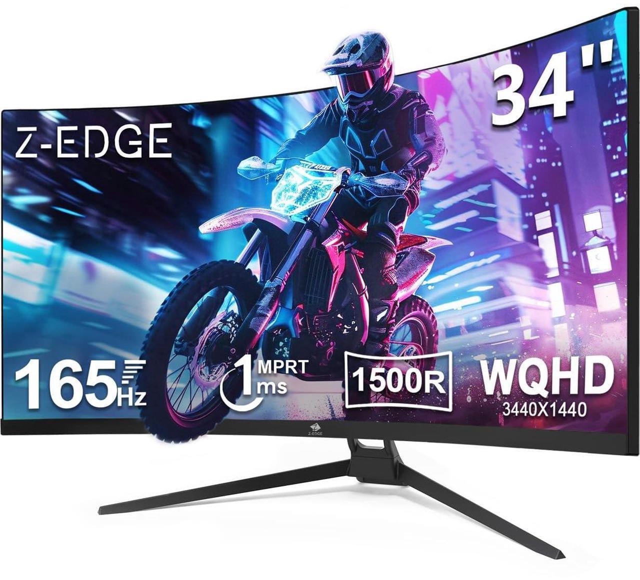 Alt view image 8 of 14 - Z-EDGE UG34 34" UWQHD 3440 x 1440 Ultra Wide 21:9 165Hz 1ms 2K Curved Gaming Monitor, 300cd/m², FreeSync Compatible, PBP & PIP Mode, 2 x DP, 2 x HDMI, Supports Wall Mount