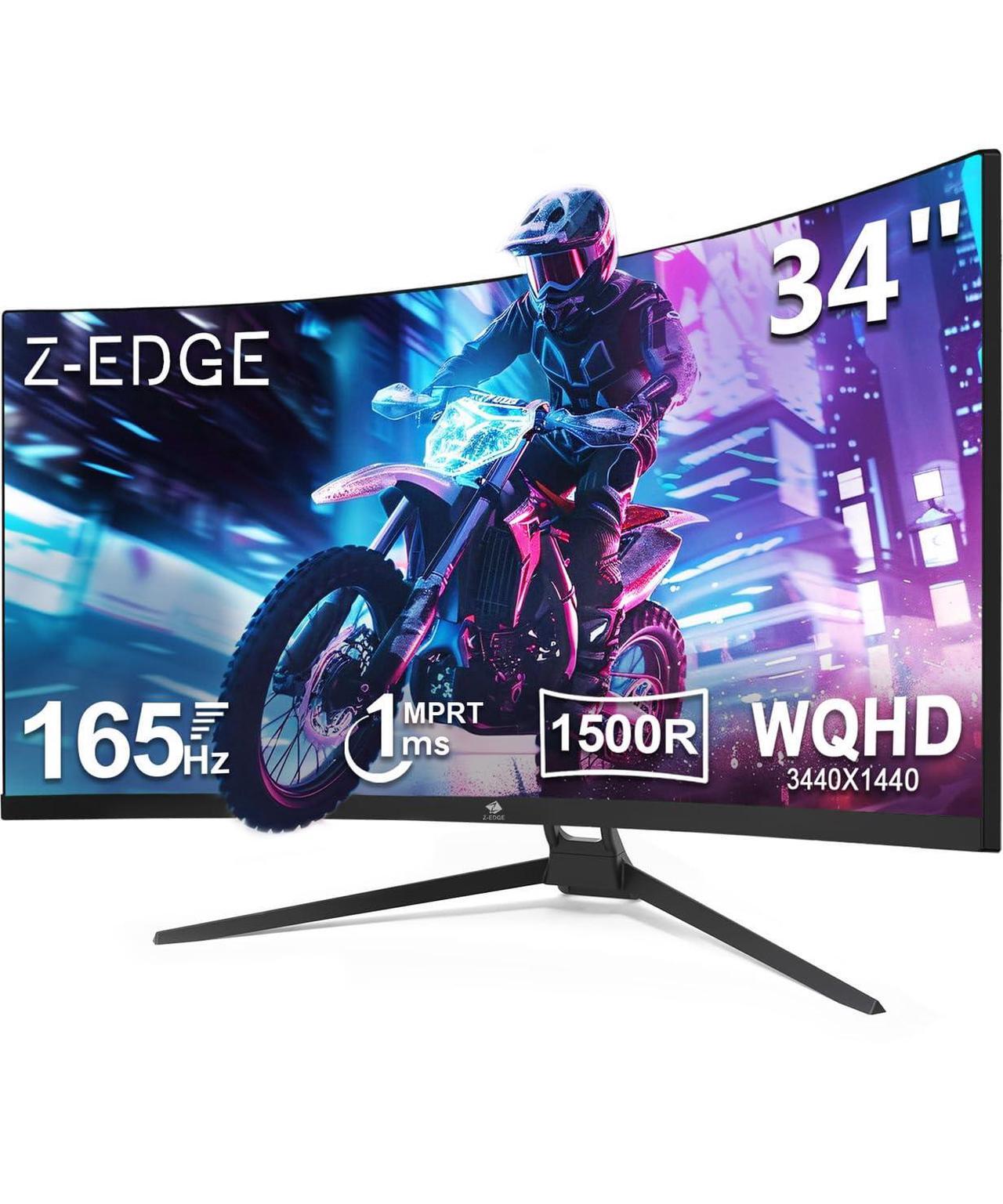 Alt view image 10 of 14 - Z-EDGE UG34 34" UWQHD 3440 x 1440 Ultra Wide 21:9 165Hz 1ms 2K Curved Gaming Monitor, 300cd/m², FreeSync Compatible, PBP & PIP Mode, 2 x DP, 2 x HDMI, Supports Wall Mount