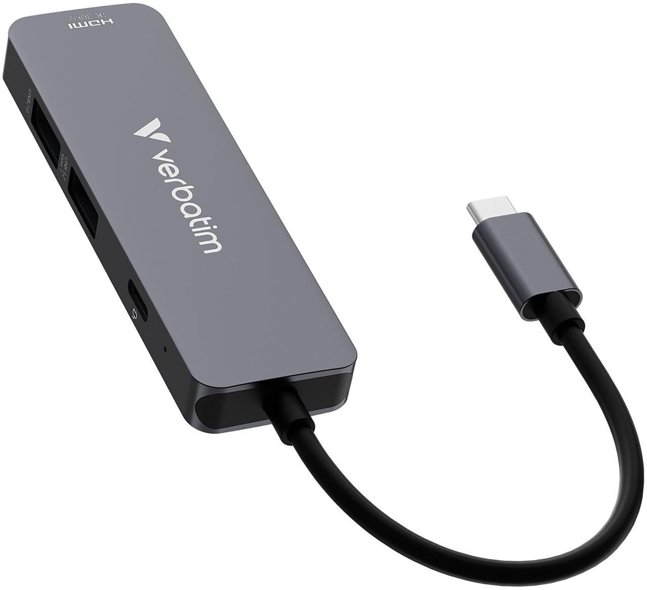 Alt view image 11 of 11 - Verbatim USB-C Essentials Multiport Hub - 4 Ports - Charging Capability - USB Type C - 4K @30Hz - 3840 x 2160 - 3 x USB Ports - 2 x USB Type-A Ports - USB Type-A - 1 x USB Type-C Ports - USB Type-C -