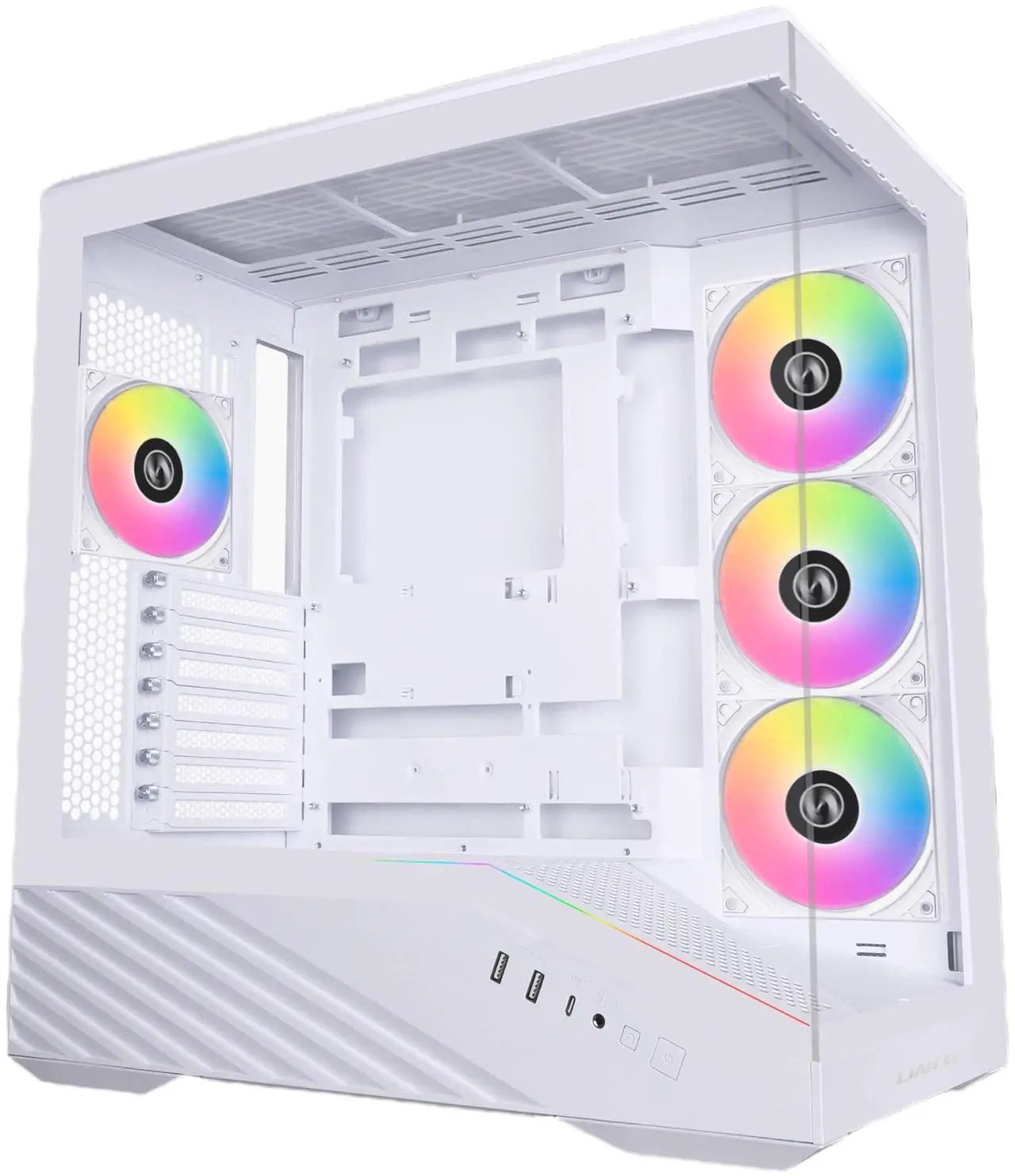 Alt view image 8 of 8 - Lian Li V100 ATX Mid-Tower PC Case, 4 x 120mm ARGB PWM Fans  Pre-Installed, LED RGB Strip, Display Platform with Tempered Glass, Support 420mm GPUs, 360mm Radiator, Optimized Airflow - White (V100RW)