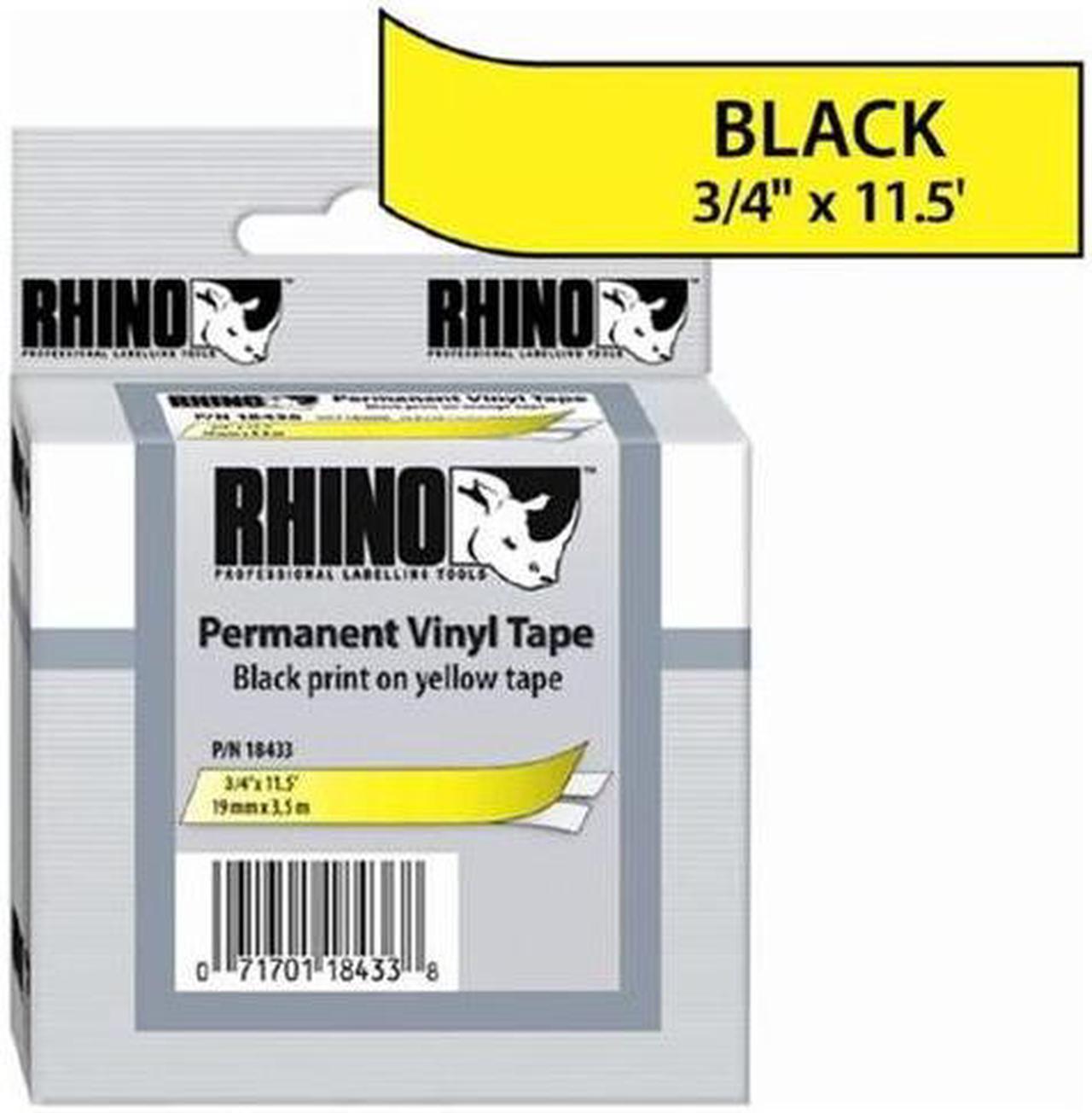 Dymo RhinoPRO 18433 Label Tape, 0.75" Width x 18.04 ft Length - Rectangle - Black, Yellow - Vinyl - 1 Each