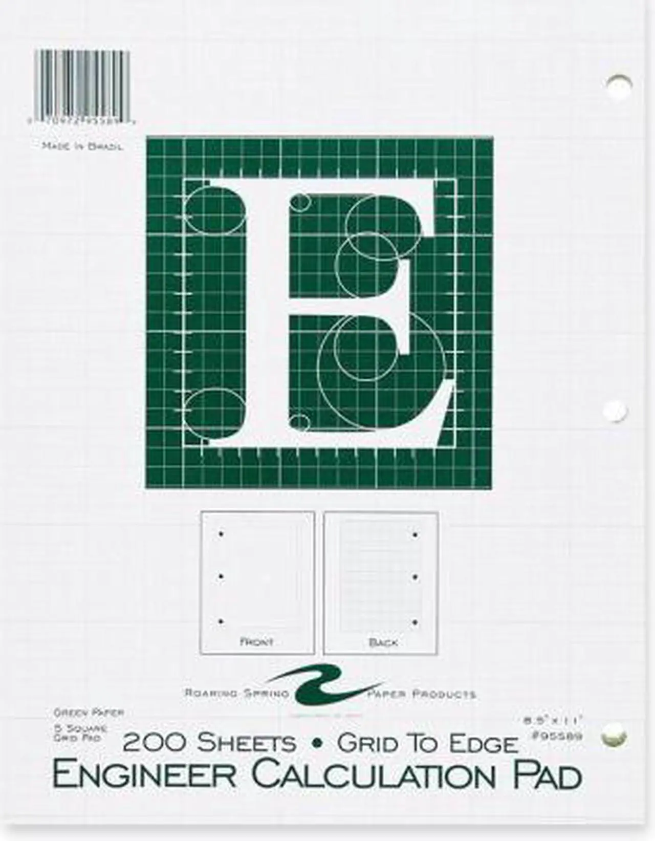 Main image of Roaring Spring 95589 Engineering Pad 200 Sheets Letter 8.50" x 11" - 1Each - Green Paper