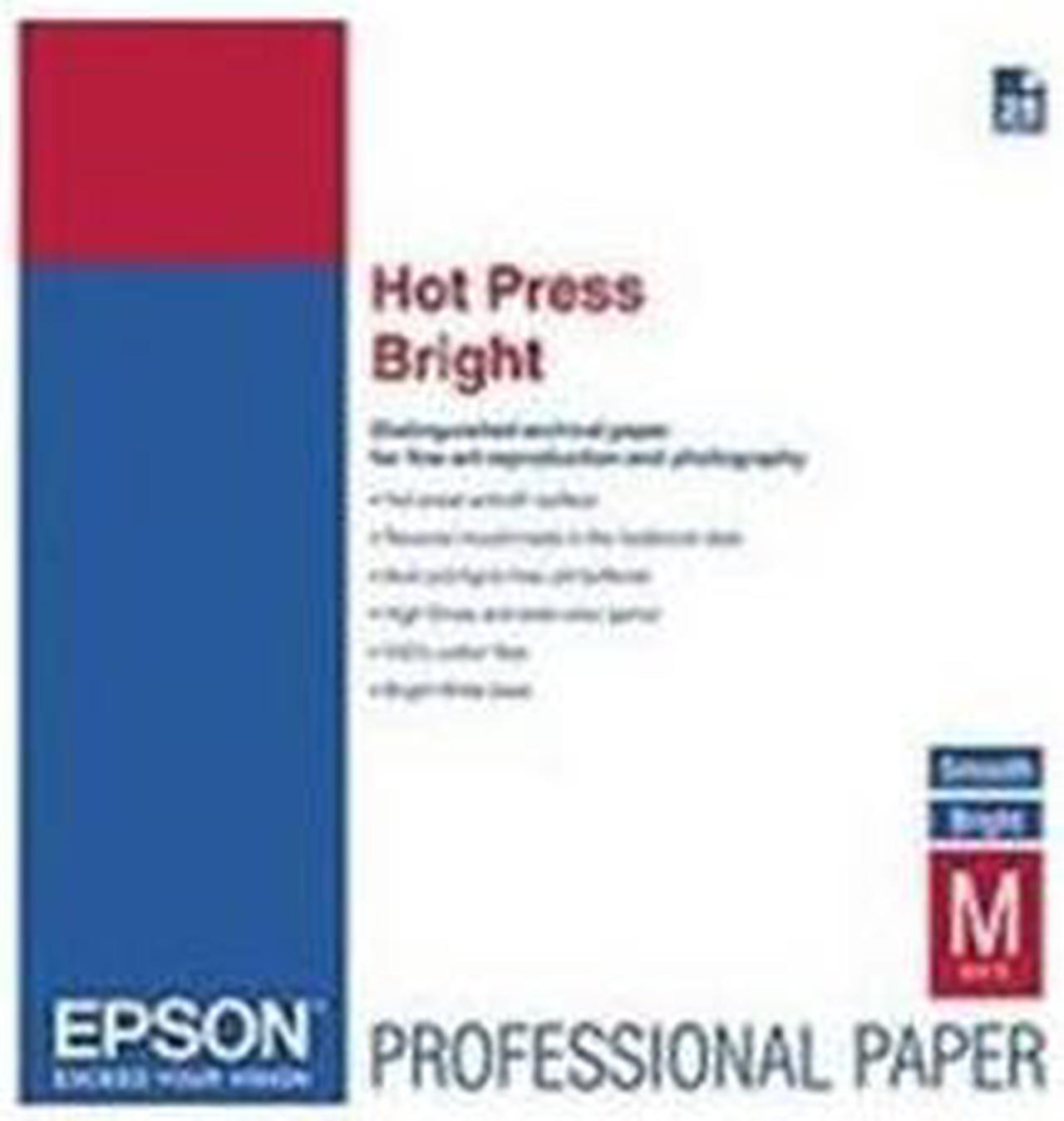 Epson Hot Press S042334 Fine Art Paper - 24" x 50 ft - 330 g/m? - Smooth, Matte - 90% Brightness - Bright White