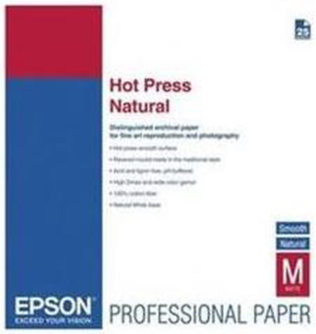 Epson Hot Press S042324 Fine Art Paper - 24" x 50 ft - 330 g/m? - Smooth, Matte - 90% Brightness - Natural White