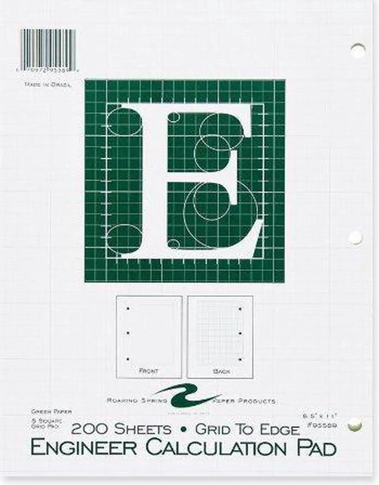 Alt view image 2 of 8 - Roaring Spring 95589 Engineering Pad 200 Sheets Letter 8.50" x 11" - 1Each - Green Paper